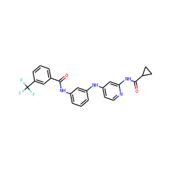 O=C(Nc1cccc(Nc2ccnc(NC(=O)C3CC3)c2)c1)c1cccc(C(F)(F)F)c1 ZINC000653842755