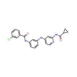 O=C(Nc1cccc(Nc2ccnc(NC(=O)C3CC3)c2)c1)c1cccc(Cl)c1 ZINC000653852003