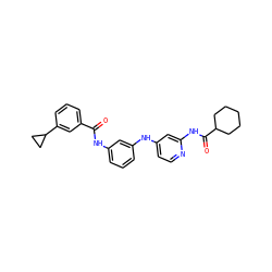 O=C(Nc1cccc(Nc2ccnc(NC(=O)C3CCCCC3)c2)c1)c1cccc(C2CC2)c1 ZINC000653850116
