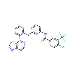 O=C(Nc1cccc(Nc2ncccc2-c2ncnc3nc[nH]c23)c1)c1ccc(Cl)c(C(F)(F)F)c1 ZINC000215343934