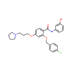 O=C(Nc1cccc(O)c1)c1ccc(OCCCN2CCCC2)cc1OCc1ccc(Cl)cc1 ZINC000072180890