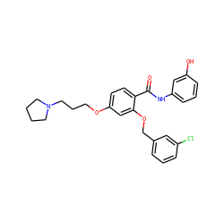 O=C(Nc1cccc(O)c1)c1ccc(OCCCN2CCCC2)cc1OCc1cccc(Cl)c1 ZINC000072183717
