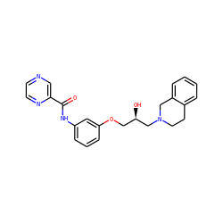O=C(Nc1cccc(OC[C@@H](O)CN2CCc3ccccc3C2)c1)c1cnccn1 ZINC000219765202