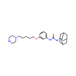 O=C(Nc1cccc(OCCCCCN2CCNCC2)c1)NC12CC3CC(CC(C3)C1)C2 ZINC000066259268