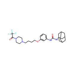 O=C(Nc1cccc(OCCCCN2CCN(C(=O)C(F)(F)F)CC2)c1)NC12CC3CC(CC(C3)C1)C2 ZINC000066259544