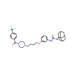 O=C(Nc1cccc(OCCCCN2CCN(C(=O)c3ccc(C(F)(F)F)cc3)CC2)c1)NC12CC3CC(CC(C3)C1)C2 ZINC000066251476
