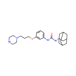 O=C(Nc1cccc(OCCCN2CCNCC2)c1)NC12CC3CC(CC(C3)C1)C2 ZINC000066252601