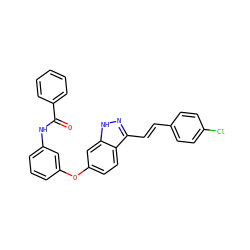 O=C(Nc1cccc(Oc2ccc3c(/C=C/c4ccc(Cl)cc4)n[nH]c3c2)c1)c1ccccc1 ZINC000167403305