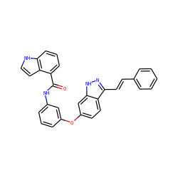 O=C(Nc1cccc(Oc2ccc3c(/C=C/c4ccccc4)n[nH]c3c2)c1)c1cccc2[nH]ccc12 ZINC000197971843