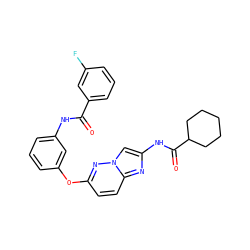 O=C(Nc1cccc(Oc2ccc3nc(NC(=O)C4CCCCC4)cn3n2)c1)c1cccc(F)c1 ZINC000095605338