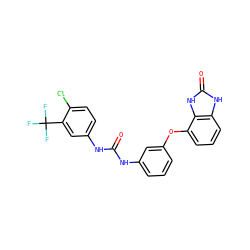 O=C(Nc1cccc(Oc2cccc3[nH]c(=O)[nH]c23)c1)Nc1ccc(Cl)c(C(F)(F)F)c1 ZINC000045365423