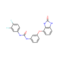 O=C(Nc1cccc(Oc2cccc3[nH]c(=O)[nH]c23)c1)Nc1ccc(F)c(F)c1 ZINC000045336419
