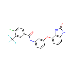 O=C(Nc1cccc(Oc2cccc3[nH]c(=O)[nH]c23)c1)c1ccc(Cl)c(C(F)(F)F)c1 ZINC000045386137