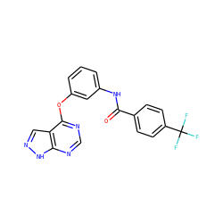 O=C(Nc1cccc(Oc2ncnc3[nH]ncc23)c1)c1ccc(C(F)(F)F)cc1 ZINC000095588378