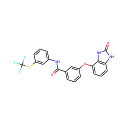 O=C(Nc1cccc(SC(F)(F)F)c1)c1cccc(Oc2cccc3[nH]c(=O)[nH]c23)c1 ZINC000045367752