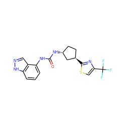 O=C(Nc1cccc2[nH]ncc12)N[C@@H]1CC[C@@H](c2nc(C(F)(F)F)cs2)C1 ZINC000169704983