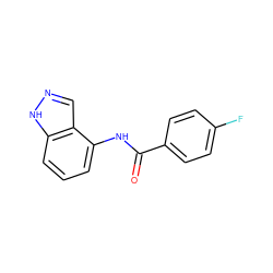 O=C(Nc1cccc2[nH]ncc12)c1ccc(F)cc1 ZINC000001396324