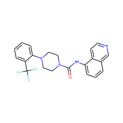 O=C(Nc1cccc2cnccc12)N1CCN(c2ccccc2C(F)(F)F)CC1 ZINC000028102491