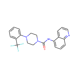 O=C(Nc1cccc2ncccc12)N1CCN(c2ccccc2C(F)(F)F)CC1 ZINC000028107714