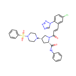 O=C(Nc1ccccc1)[C@@H]1C[C@H](N2CCN(S(=O)(=O)c3ccccc3)CC2)CN1C(=O)/C=C/c1cc(Cl)ccc1-n1cnnn1 ZINC000207250313