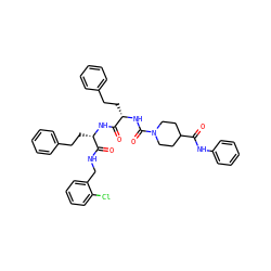 O=C(Nc1ccccc1)C1CCN(C(=O)N[C@@H](CCc2ccccc2)C(=O)N[C@@H](CCc2ccccc2)C(=O)NCc2ccccc2Cl)CC1 ZINC001772585264