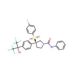 O=C(Nc1ccccc1)N1CC[C@@](c2ccc(C(O)(C(F)(F)F)C(F)(F)F)cc2)(S(=O)(=O)c2ccc(F)cc2)C1 ZINC001772615294