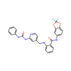 O=C(Nc1ccccc1)Nc1cc(CNc2ccccc2C(=O)Nc2ccc3c(c2)OC(F)(F)O3)ccn1 ZINC000028951822