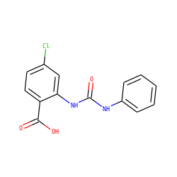O=C(Nc1ccccc1)Nc1cc(Cl)ccc1C(=O)O ZINC000013531825