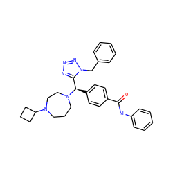 O=C(Nc1ccccc1)c1ccc([C@H](c2nnnn2Cc2ccccc2)N2CCCN(C3CCC3)CC2)cc1 ZINC000058576214