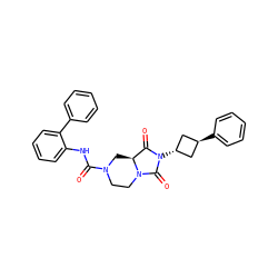 O=C(Nc1ccccc1-c1ccccc1)N1CCN2C(=O)N([C@H]3C[C@H](c4ccccc4)C3)C(=O)[C@@H]2C1 ZINC000299807397