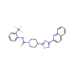 O=C(Nc1ccccc1C(F)(F)F)N1CCC(c2nc(-c3ccc4ccccc4n3)no2)CC1 ZINC000072181368