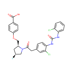 O=C(Nc1ccccc1Cl)Nc1ccc(CC(=O)N2C[C@@H](F)C[C@H]2COc2ccc(C(=O)O)cc2)cc1Cl ZINC000014966053