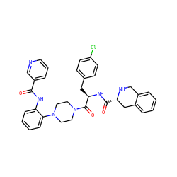 O=C(Nc1ccccc1N1CCN(C(=O)[C@@H](Cc2ccc(Cl)cc2)NC(=O)[C@H]2Cc3ccccc3CN2)CC1)c1cccnc1 ZINC000027203732