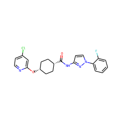 O=C(Nc1ccn(-c2ccccc2F)n1)[C@H]1CC[C@@H](Oc2cc(Cl)ccn2)CC1 ZINC000261085943