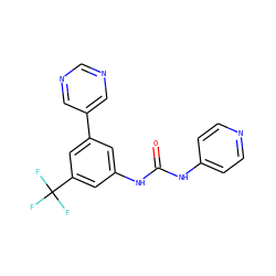 O=C(Nc1ccncc1)Nc1cc(-c2cncnc2)cc(C(F)(F)F)c1 ZINC000653687977