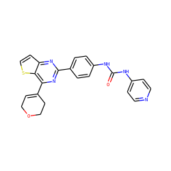O=C(Nc1ccncc1)Nc1ccc(-c2nc(C3=CCOCC3)c3sccc3n2)cc1 ZINC000045367651