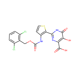 O=C(Nc1ccsc1-c1nc(C(=O)O)c(O)c(=O)[nH]1)OCc1c(Cl)cccc1Cl ZINC000003583367