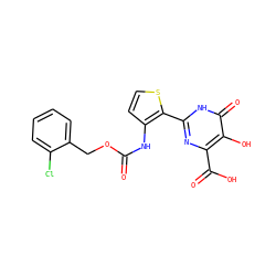 O=C(Nc1ccsc1-c1nc(C(=O)O)c(O)c(=O)[nH]1)OCc1ccccc1Cl ZINC000003583397