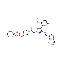 O=C(Nc1cn(CC(=O)N2C[C@@H]3CN(CC4(O)CCCCC4)C[C@@H]3C2)nc1-c1cc(Cl)ccc1OC(F)F)c1cnn2cccnc12 ZINC001772605859