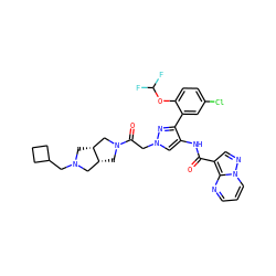 O=C(Nc1cn(CC(=O)N2C[C@@H]3CN(CC4CCC4)C[C@@H]3C2)nc1-c1cc(Cl)ccc1OC(F)F)c1cnn2cccnc12 ZINC001772655910