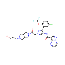 O=C(Nc1cn(CC(=O)N2C[C@@H]3CN(CCCO)C[C@@H]3C2)nc1-c1cc(Cl)ccc1OC(F)F)c1cnn2cccnc12 ZINC001772576360