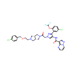 O=C(Nc1cn(CC(=O)N2C[C@@H]3CN(CCOCc4ccc(Cl)cc4)C[C@@H]3C2)nc1-c1cc(Cl)ccc1OC(F)F)c1cnn2cccnc12 ZINC001772588507