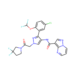 O=C(Nc1cn(CC(=O)N2CCC(F)(F)C2)nc1-c1cc(Cl)ccc1OC(F)F)c1cnn2cccnc12 ZINC001772573619