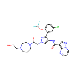 O=C(Nc1cn(CC(=O)N2CCCN(CCO)CC2)nc1-c1cc(Cl)ccc1OC(F)F)c1cnn2cccnc12 ZINC001772643617