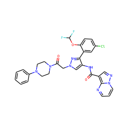 O=C(Nc1cn(CC(=O)N2CCN(c3ccccc3)CC2)nc1-c1cc(Cl)ccc1OC(F)F)c1cnn2cccnc12 ZINC001772589885