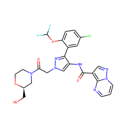 O=C(Nc1cn(CC(=O)N2CCO[C@H](CO)C2)nc1-c1cc(Cl)ccc1OC(F)F)c1cnn2cccnc12 ZINC001772596275