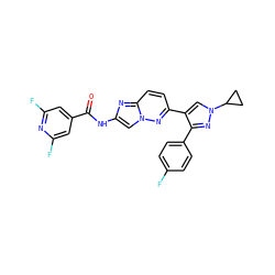 O=C(Nc1cn2nc(-c3cn(C4CC4)nc3-c3ccc(F)cc3)ccc2n1)c1cc(F)nc(F)c1 ZINC001772574819