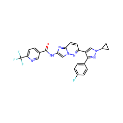 O=C(Nc1cn2nc(-c3cn(C4CC4)nc3-c3ccc(F)cc3)ccc2n1)c1ccc(C(F)(F)F)nc1 ZINC001772655543