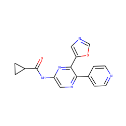 O=C(Nc1cnc(-c2ccncc2)c(-c2cnco2)n1)C1CC1 ZINC000066097744