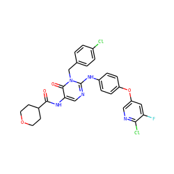 O=C(Nc1cnc(Nc2ccc(Oc3cnc(Cl)c(F)c3)cc2)n(Cc2ccc(Cl)cc2)c1=O)C1CCOCC1 ZINC000149378892